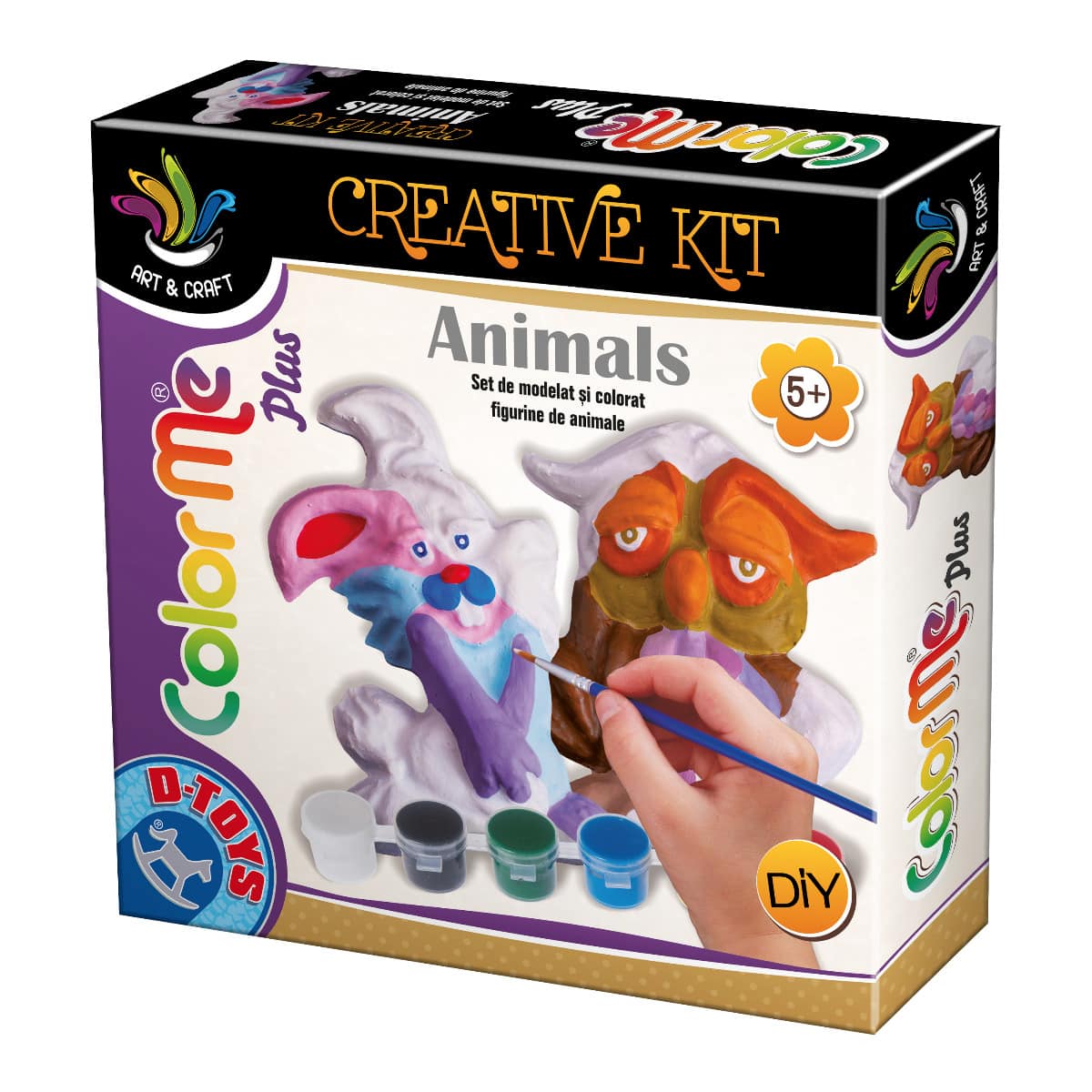 Color Me Animals - Set De Modelat Si Colorat Figurine Animale: Iepuras Si Bufnita