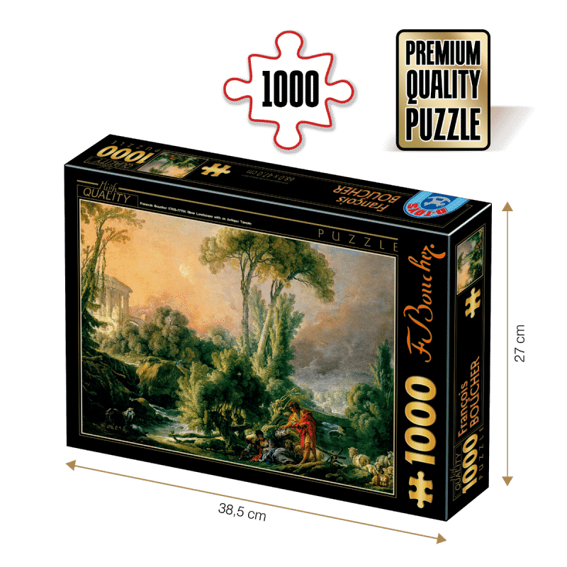 Puzzle adulți François Boucher - River Landscape with an Antique Temple - 1000 Piese-0