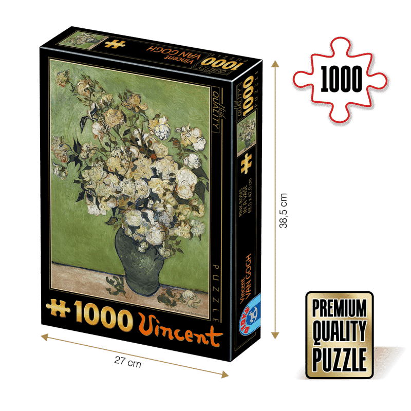 Puzzle adulti 1000 piese Vincent Van Gogh - Pink Roses in a Vase -0