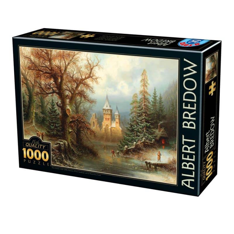 Puzzle adulti 1000 piese Albert Bredow - Romantic Winter Landscape with Ice Skaters by a Castle-0