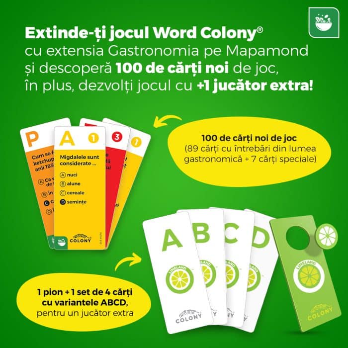 Extensia Gastronomia pe Mapamond Word Colony®, 100 carti de joc, +1 jucator, Editia RO-35390